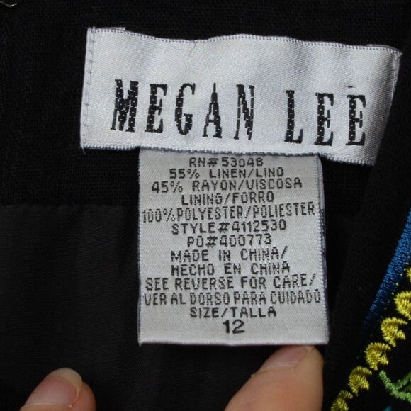 Vintage Megan Lee Womens Floral Embroidered Linen Blend Maxi Dress Size 12 Black - Picture 4 of 10